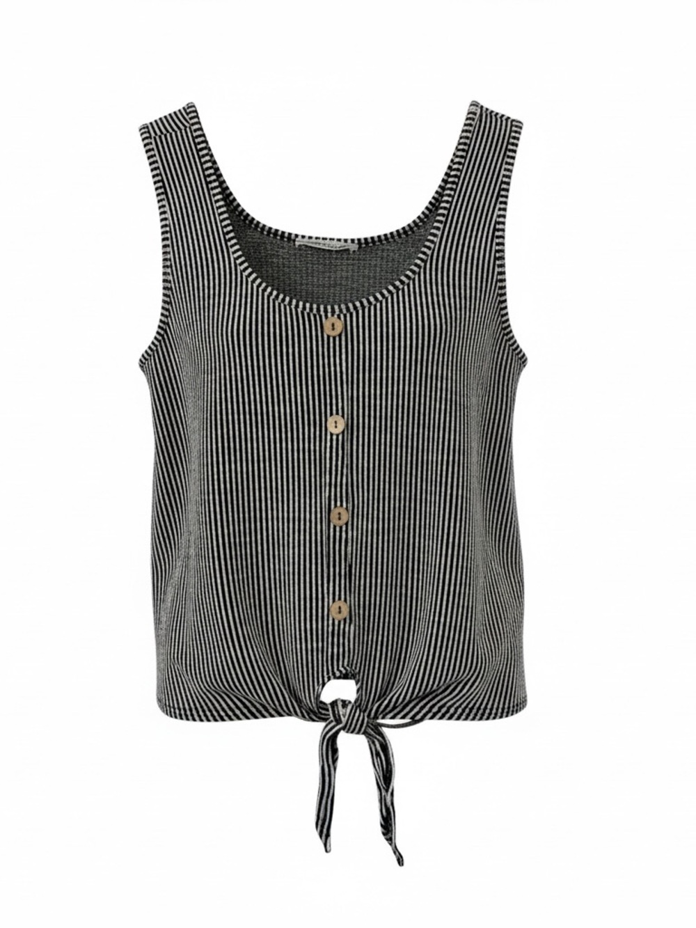 Caution To The Wind Black & White Striped Tie-Front Tank - Size Medium